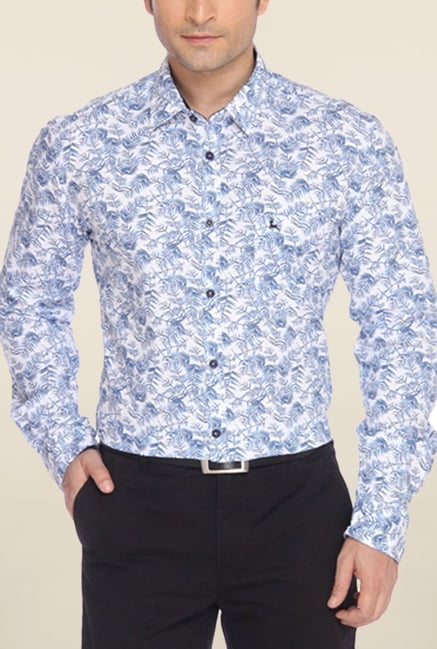 Parx White & Blue Printed Shirt Parx White & Blue Printed Shirt