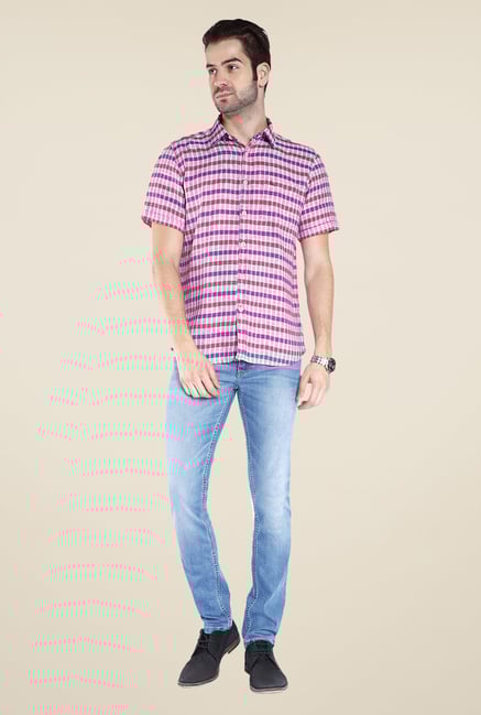 Parx Purple Checks Linen Shirt Parx Purple Checks Linen Shirt