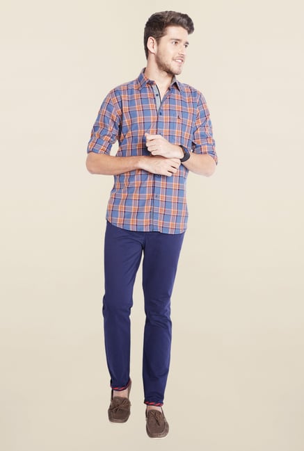 Parx Blue & Orange Checks Shirt Parx Blue & Orange Checks Shirt