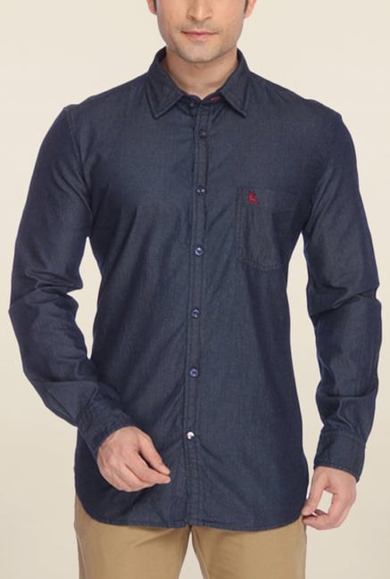 Parx Dark Blue Solid Shirt Parx Dark Blue Solid Shirt
