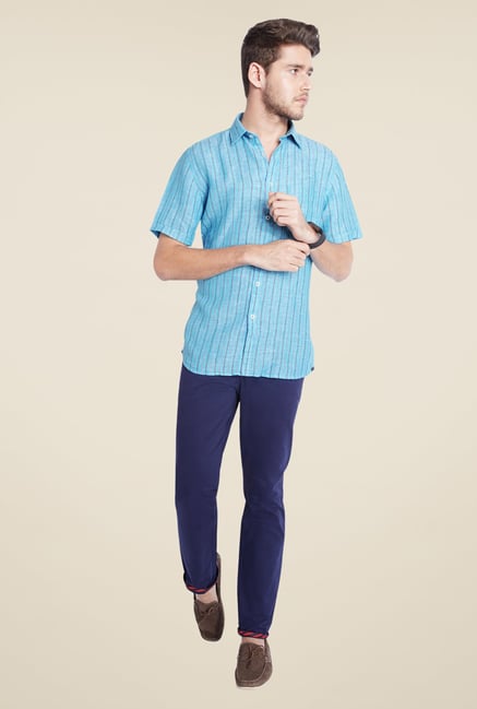 Parx Blue Striped Linen Shirt Parx Blue Striped Linen Shirt