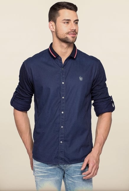 Spykar Navy Cotton Shirt Spykar Navy Cotton Shirt