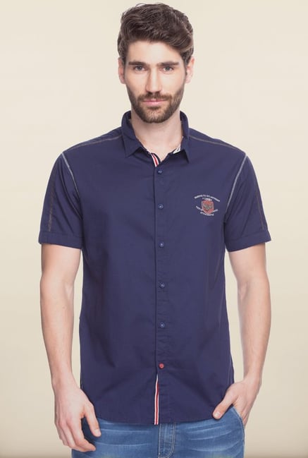 Spykar Navy Solid Shirt Spykar Navy Solid Shirt