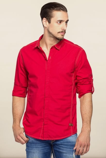 Spykar Red Regular Fit Shirt Spykar Red Regular Fit Shirt