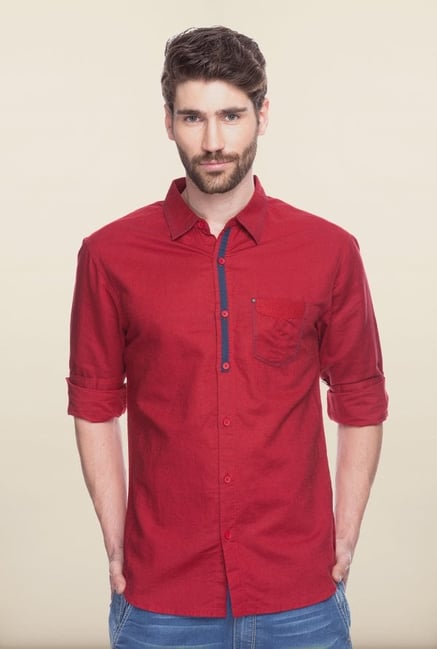 Spykar Red Solid Shirt Spykar Red Solid Shirt