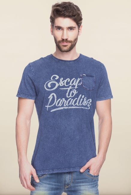 Spykar Indigo Printed Cotton T shirt Spykar Indigo Printed Cotton T shirt
