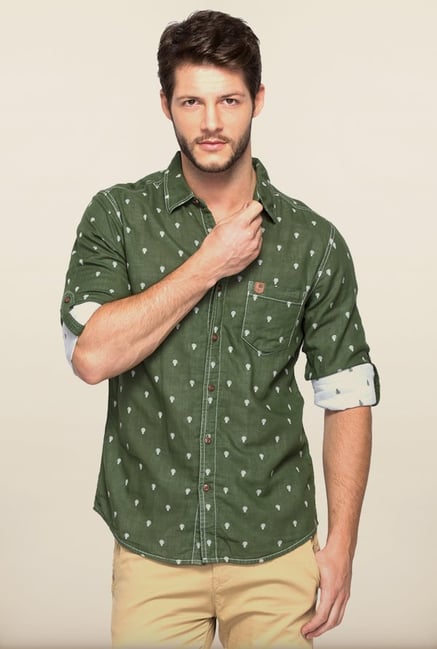 Spykar Green Printed Casual Shirt Spykar Green Printed Casual Shirt