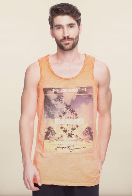 Spykar Orange Graphic Printed Vest Spykar Orange Graphic Printed Vest