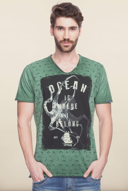 Spykar Green Graphic Printed T shirt Spykar Green Graphic Printed T shirt