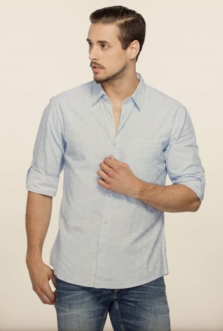 Spykar Sky Blue Printed Casual Shirt Spykar Sky Blue Printed Casual Shirt
