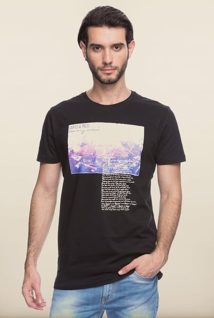 Spykar Black Printed Cotton T shirt Spykar Black Printed Cotton T shirt