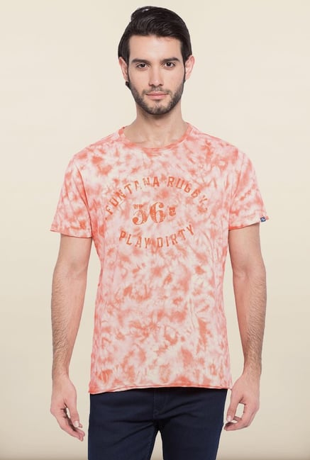 Spykar White & Peach Printed T shirt Spykar White & Peach Printed T shirt