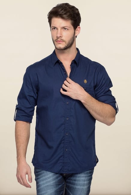 Spykar Navy Cotton Casual Shirt Spykar Navy Cotton Casual Shirt