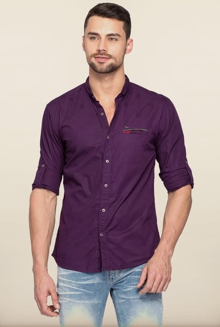 Spykar Purple Solid Cotton Shirt Spykar Purple Solid Cotton Shirt