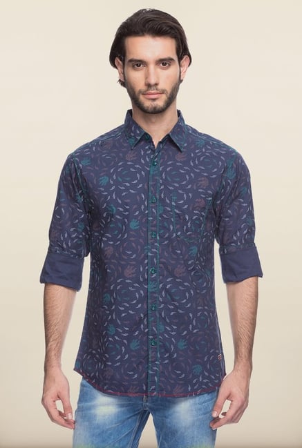 Spykar Navy Printed Cotton Shirt Spykar Navy Printed Cotton Shirt