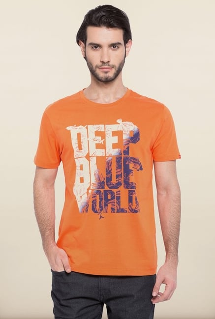 Spykar Orange Printed T shirt Spykar Orange Printed T shirt