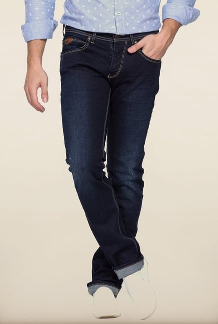 Spykar Dark Blue Washed Slim Fit Jeans Spykar Dark Blue Washed Slim Fit Jeans