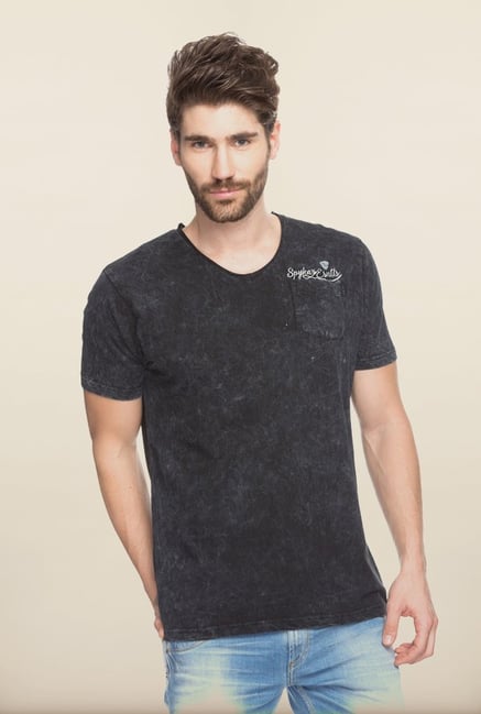 Spykar Black Cotton Solid T shirt Spykar Black Cotton Solid T shirt