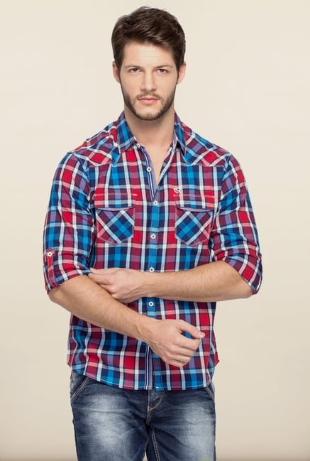 Spykar Red & Blue Checks Casual Shirt Spykar Red & Blue Checks Casual Shirt