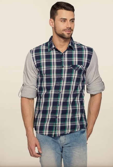 Spykar Navy Checks Cotton Shirt Spykar Navy Checks Cotton Shirt