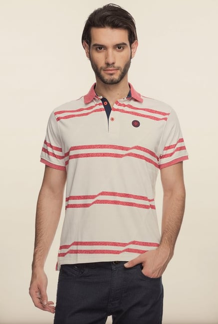 Spykar Off White Striped T shirt Spykar Off White Striped T shirt