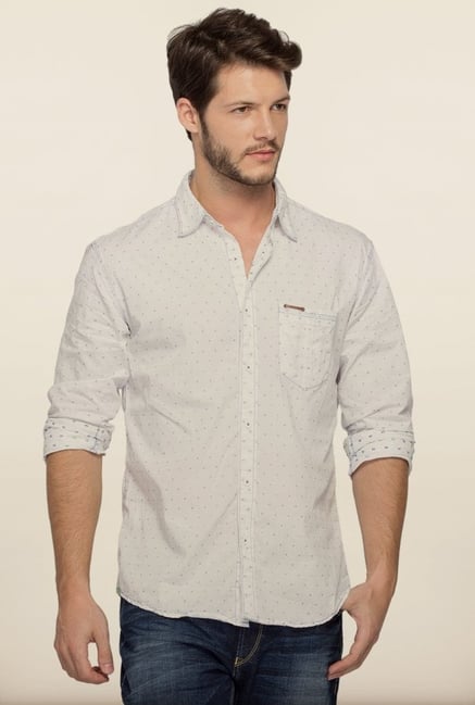 Spykar Ecru Cotton Shirt Spykar Ecru Cotton Shirt