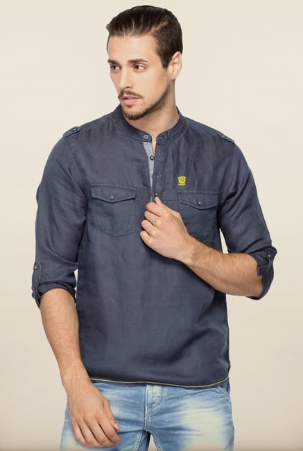 Spykar Grey Solid Cotton Shirt Spykar Grey Solid Cotton Shirt