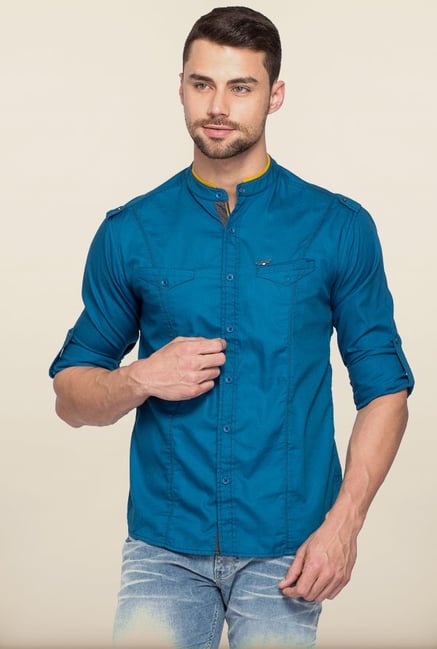 Spykar Blue Solid Casual Shirt Spykar Blue Solid Casual Shirt