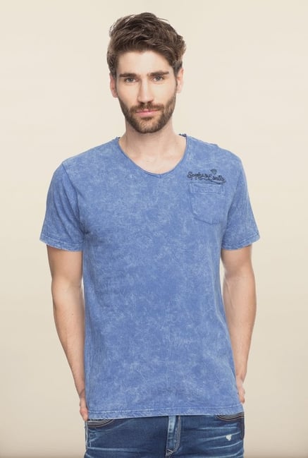 Spykar Blue Solid Slim Fit T shirt Spykar Blue Solid Slim Fit T shirt