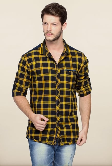 Spykar Yellow & Black Checks Casual Shirt Spykar Yellow & Black Checks Casual Shirt