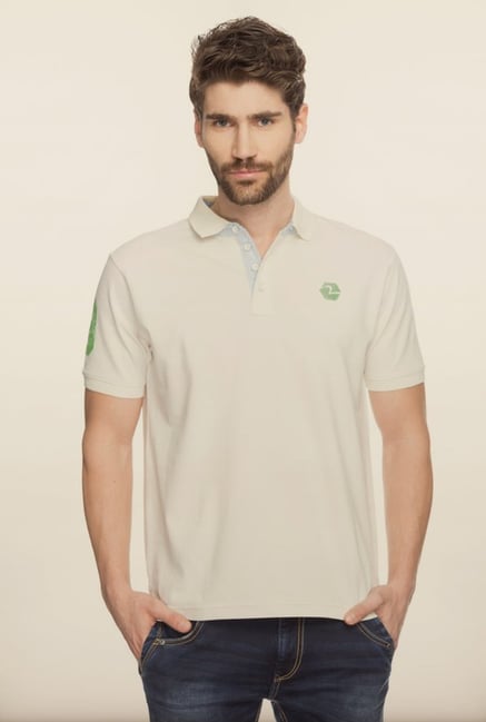 Spykar Off White Solid T shirt Spykar Off White Solid T shirt