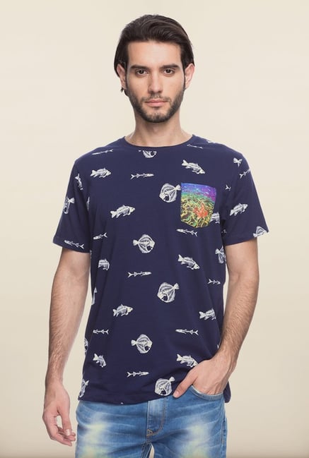 Spykar Navy Printed Cotton T shirt Spykar Navy Printed Cotton T shirt