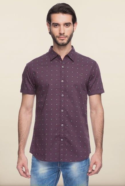 Spykar Purple Printed Cotton Shirt Spykar Purple Printed Cotton Shirt