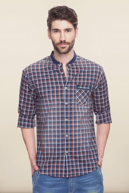 Spykar Blue & Orange Checks Casual Shirt Spykar Blue & Orange Checks Casual Shirt