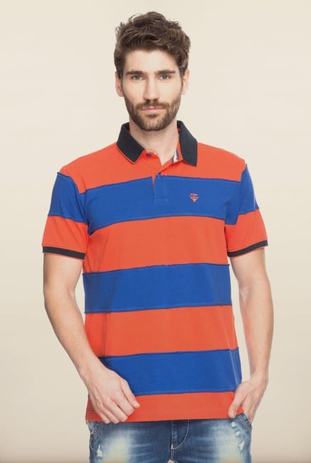 Spykar Orange & Blue Polo T shirt Spykar Orange & Blue Polo T shirt