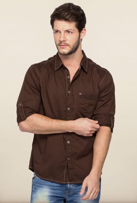 Spykar Brown Regular Fit Casual Shirt Spykar Brown Regular Fit Casual Shirt