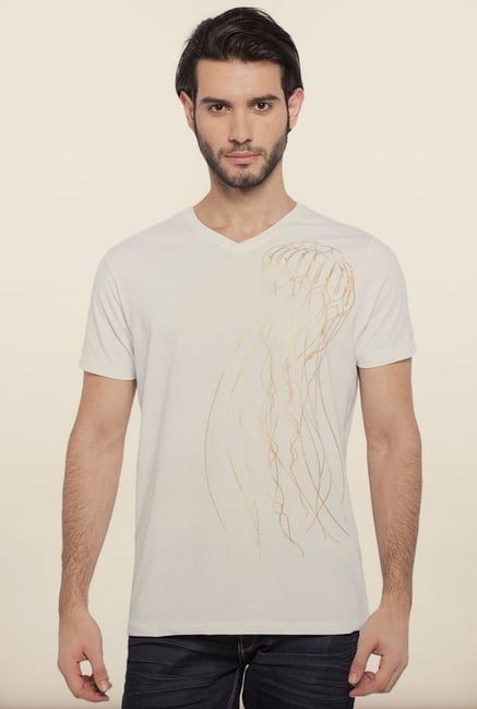 Spykar Off White Slim Fit T shirt Spykar Off White Slim Fit T shirt