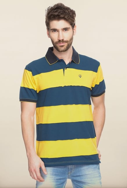 Spykar Yellow & Blue Striped Polo T shirt Spykar Yellow & Blue Striped Polo T shirt