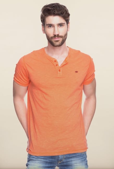 Spykar Orange Solid T shirt Spykar Orange Solid T shirt