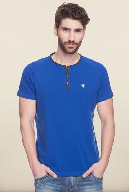 Spykar Blue Solid Cotton T shirt Spykar Blue Solid Cotton T shirt