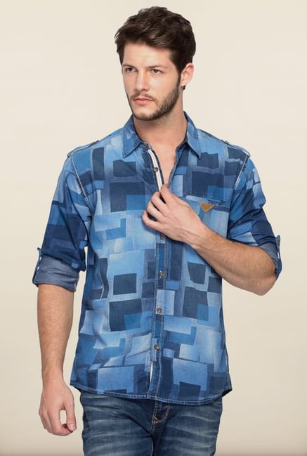 Spykar Blue Printed Cotton Shirt Spykar Blue Printed Cotton Shirt