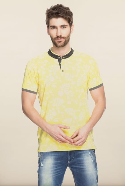 Spykar Yellow Printed Slim Fit T shirt Spykar Yellow Printed Slim Fit T shirt