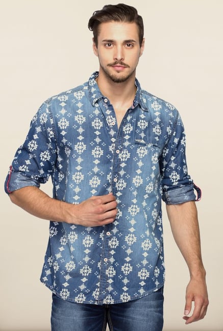 Spykar Blue Printed Casual Shirt Spykar Blue Printed Casual Shirt