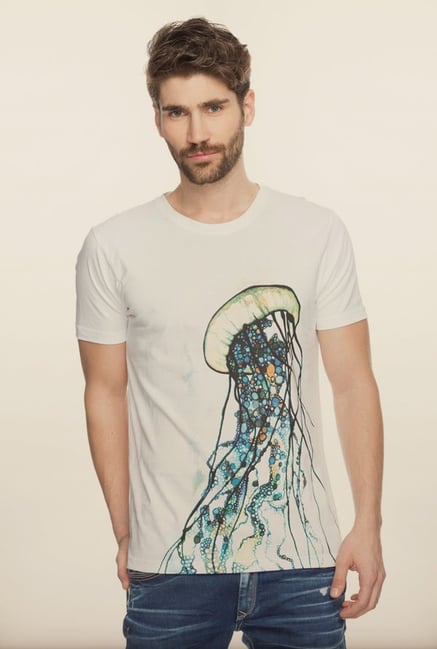 Spykar Off White Graphic Printed T shirt Spykar Off White Graphic Printed T shirt