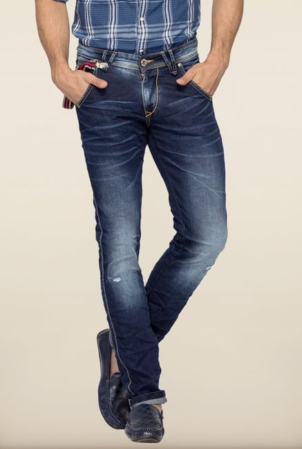 Spykar Dark Blue Distressed Skinny Fit Jeans Spykar Dark Blue Distressed Skinny Fit Jeans