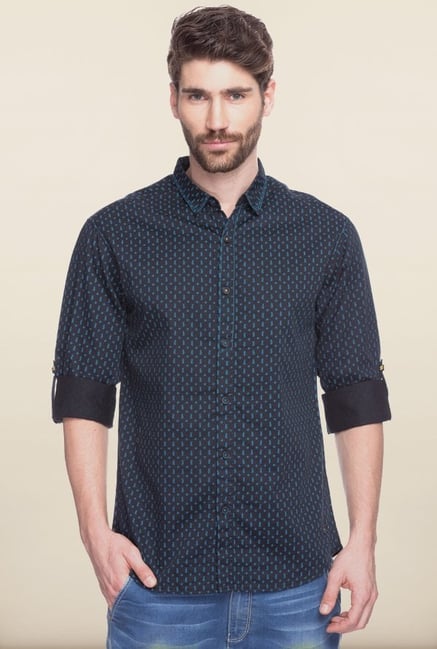 Spykar Black Printed Casual Shirt Spykar Black Printed Casual Shirt