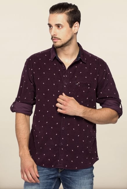 Spykar Purple Printed Regular Fit Shirt Spykar Purple Printed Regular Fit Shirt