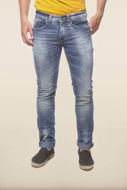 Spykar Blue Washed Distressed Denim Jeans Spykar Blue Washed Distressed Denim Jeans