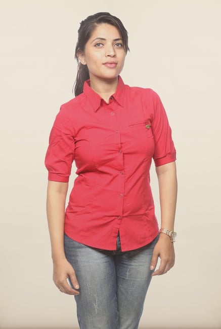 Spykar Red Solid Casual Shirt Spykar Red Solid Casual Shirt