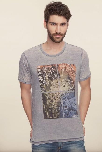 Spykar Grey Graphic Printed T shirt Spykar Grey Graphic Printed T shirt
